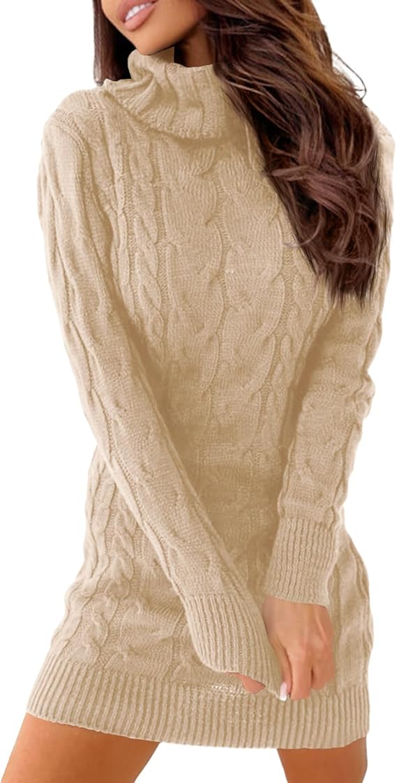 Womens Cable Knit Sweater Dress Sexy Long Sleeve Bodycon Turtleneck Mini Fall Sweaters Dresses