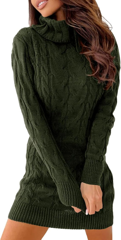 Womens Cable Knit Sweater Dress Sexy Long Sleeve Bodycon Turtleneck Mini Fall Sweaters Dresses