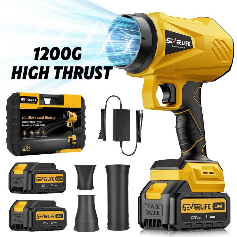 200W Turbo Jet Blower, Cordless Leaf Blower with 3 Nozzles & 2 Batteries