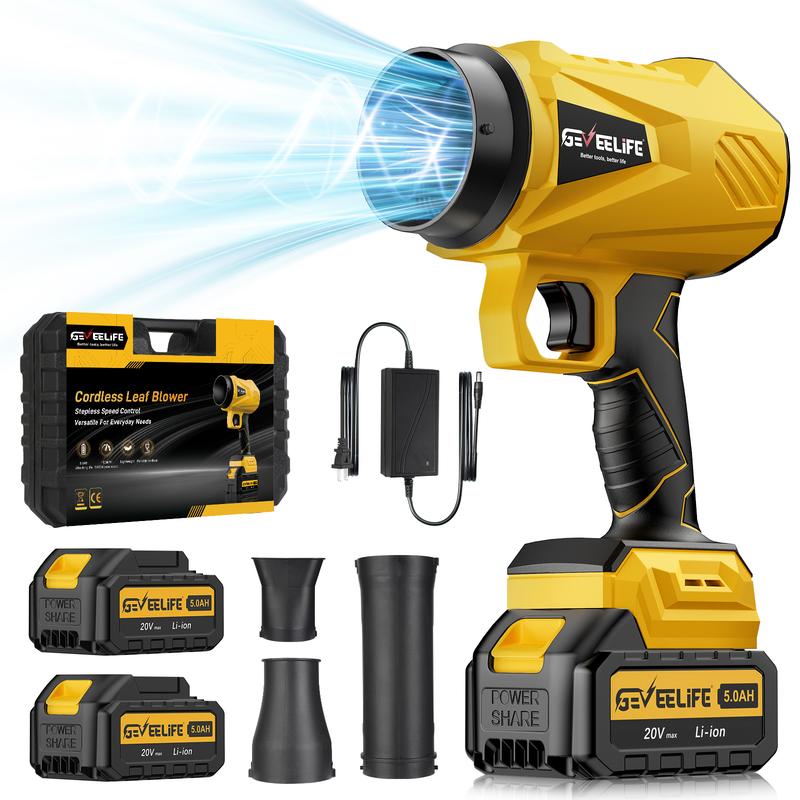200W Turbo Jet Blower, Cordless Leaf Blower with 3 Nozzles & 2 Batteries