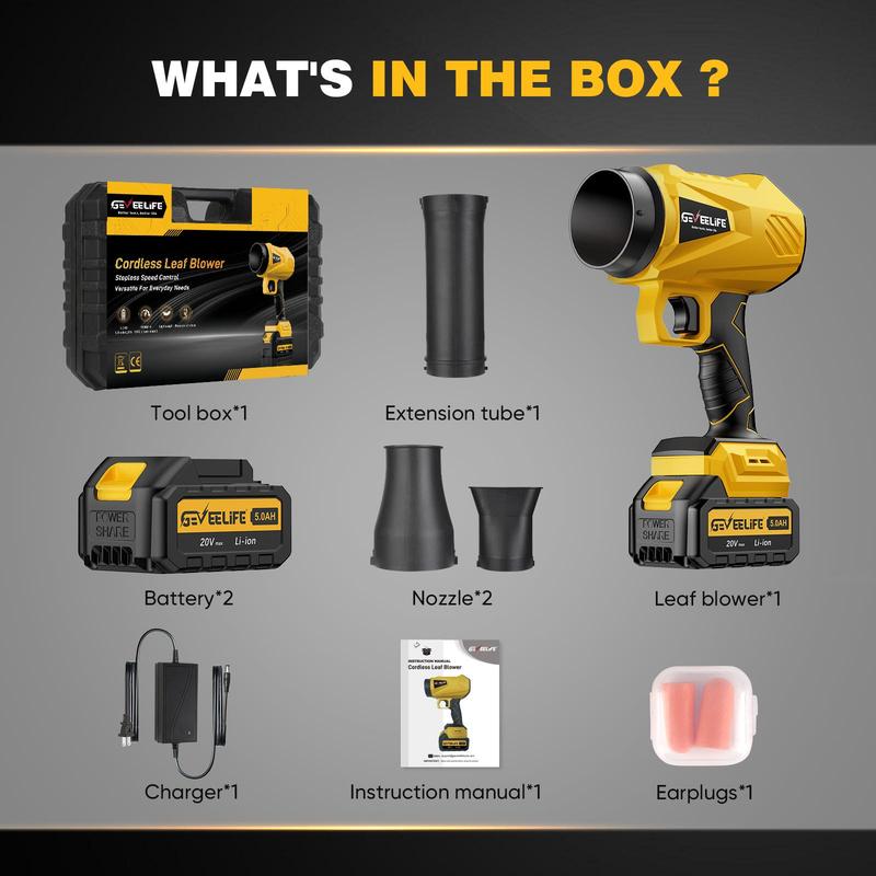 200W Turbo Jet Blower, Cordless Leaf Blower with 3 Nozzles & 2 Batteries